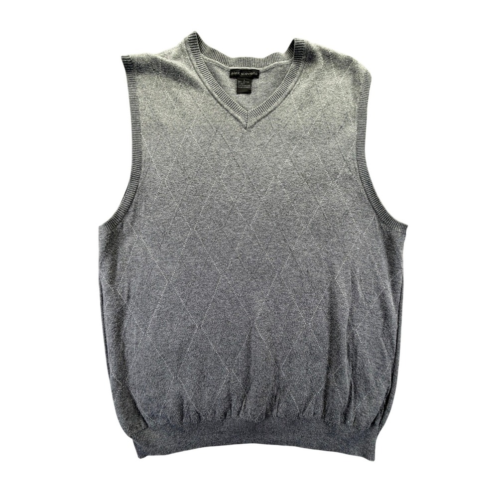 Alex Stevens Men's Gray Cotton Diamond Knit V-Neck Sweater Vest Size L